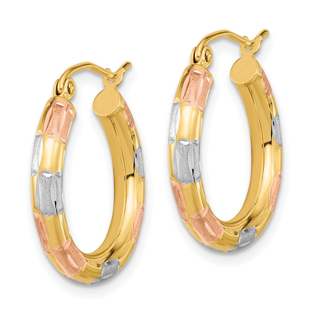 14k Yellow & Rhodium 19.55 mm Polished Satin Diamond-cut Hoop Earrings (1.41 grams)