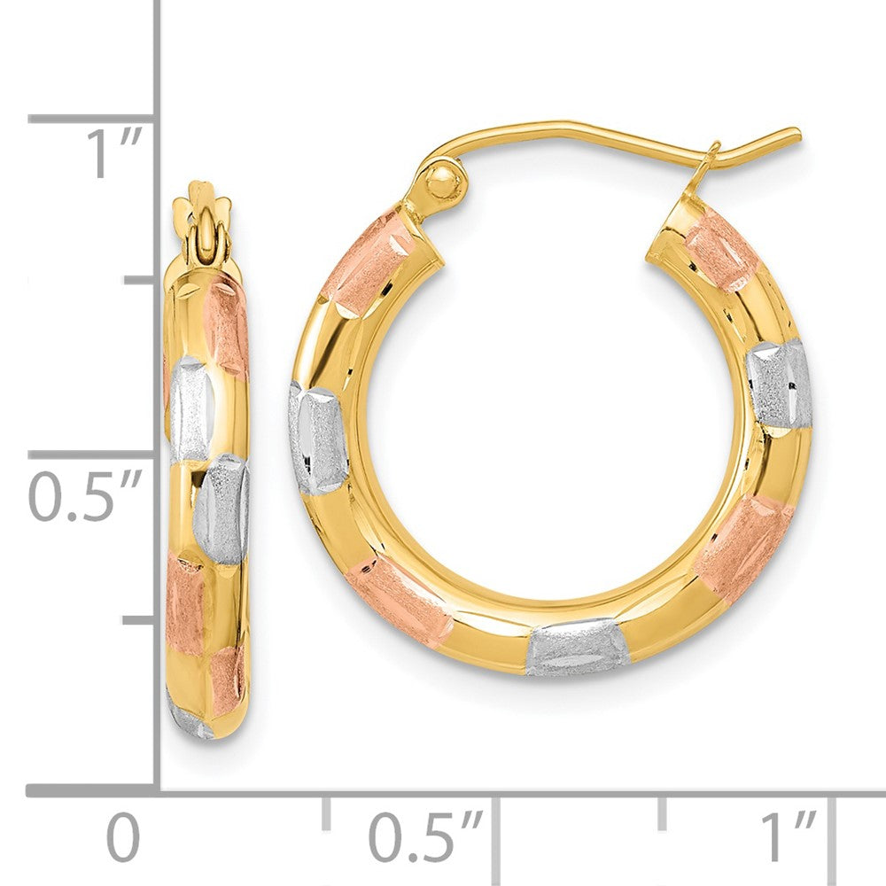 14k Yellow & Rhodium 19.55 mm Polished Satin Diamond-cut Hoop Earrings (1.41 grams)
