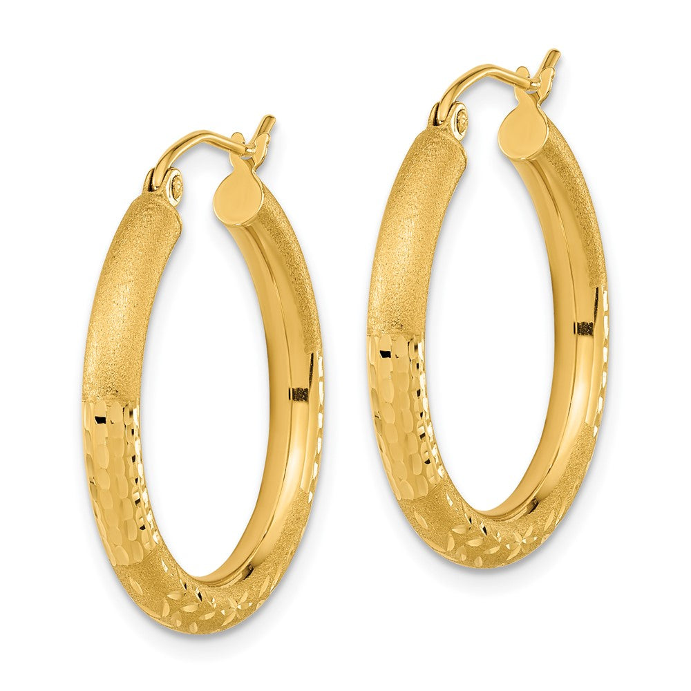 14k Yellow Gold 24.81 mm Polished Satin and Diamond-cut Hoop Earringss (1.85 grams)