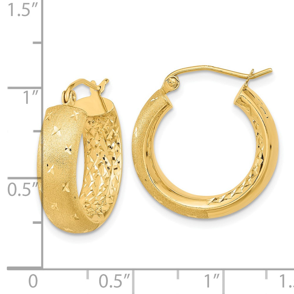 14k Yellow Gold 19.4 mm Polished Satin and Diamond-cut In/Out Hoop Earrings (2.42 grams)