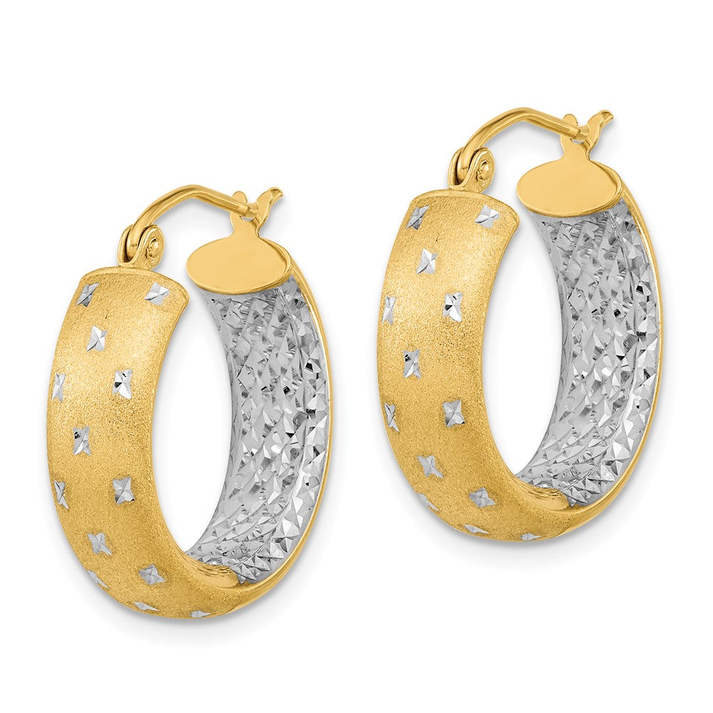 14k Yellow & Rhodium 19.4 mm Polished Satin Diamond-cut In/Out Hoop Earrings (2.39 grams)