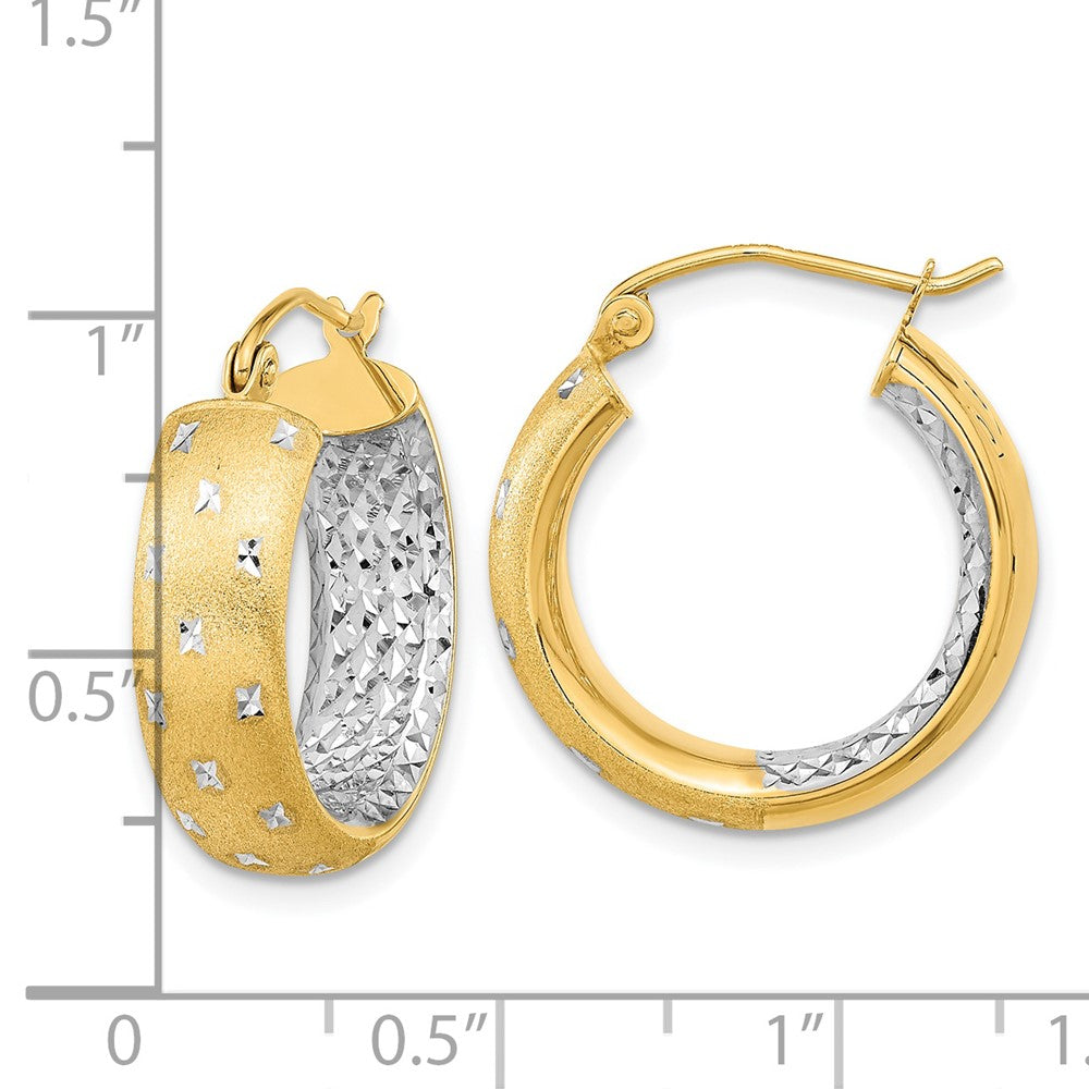 14k Yellow & Rhodium 19.4 mm Polished Satin Diamond-cut In/Out Hoop Earrings (2.39 grams)