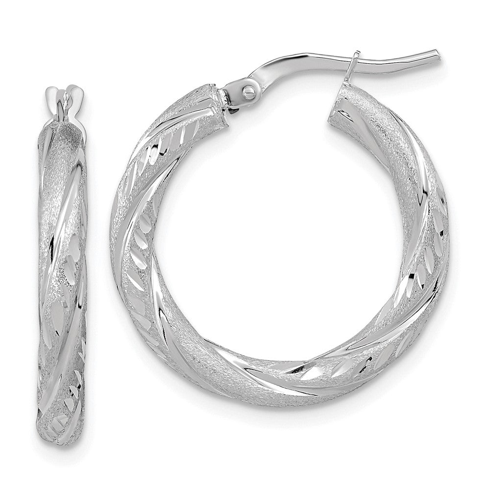 14k White Gold 22.5 mm Polished & Satin D/C Hoop Earrings (2.07 grams)