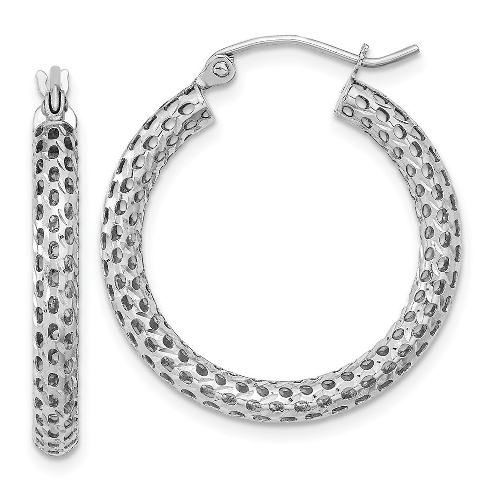 14k White Gold 25.6 mm Mesh Hoop Earrings (1.44 grams)