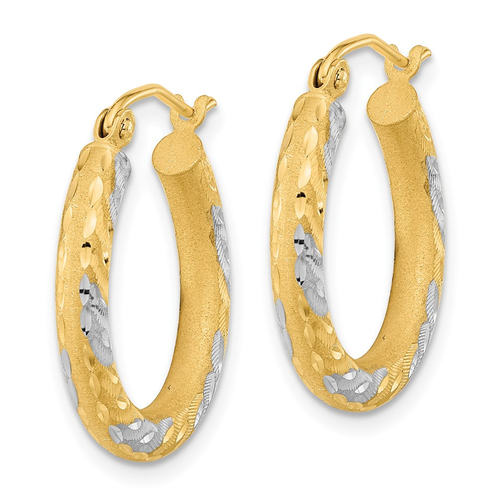 14k Yellow & Rhodium 19.92 mm Diamond-cut Satin Hoop Earrings (1.57 grams)