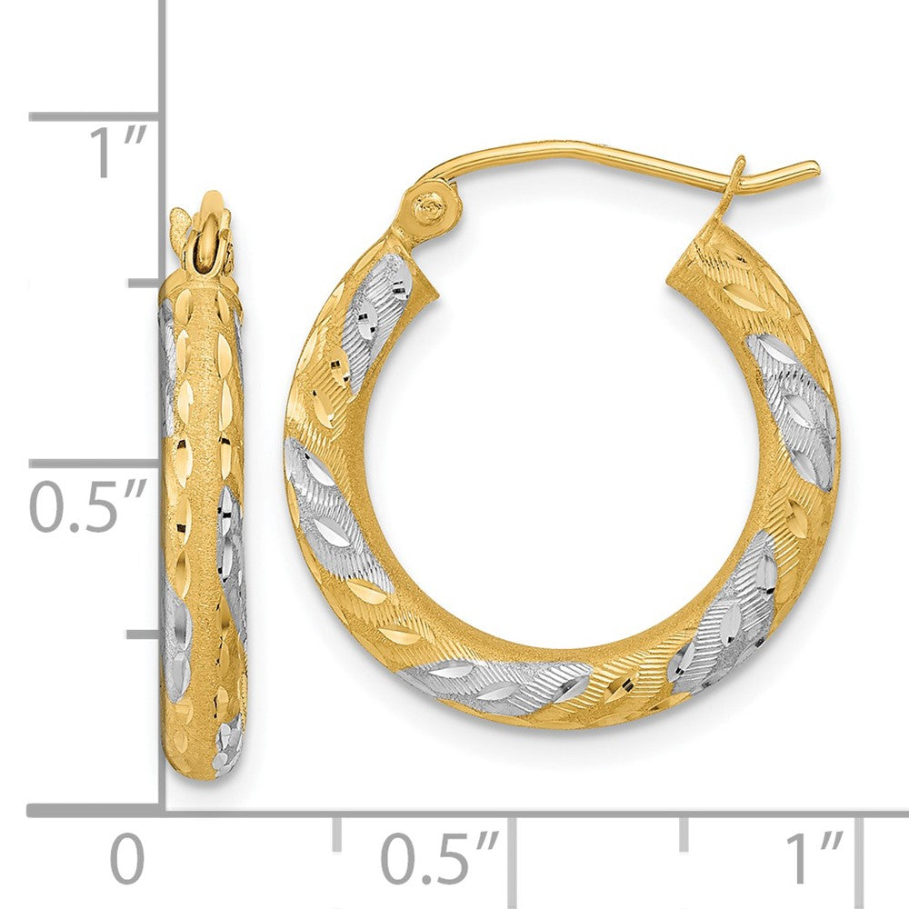 14k Yellow & Rhodium 19.92 mm Diamond-cut Satin Hoop Earrings (1.57 grams)
