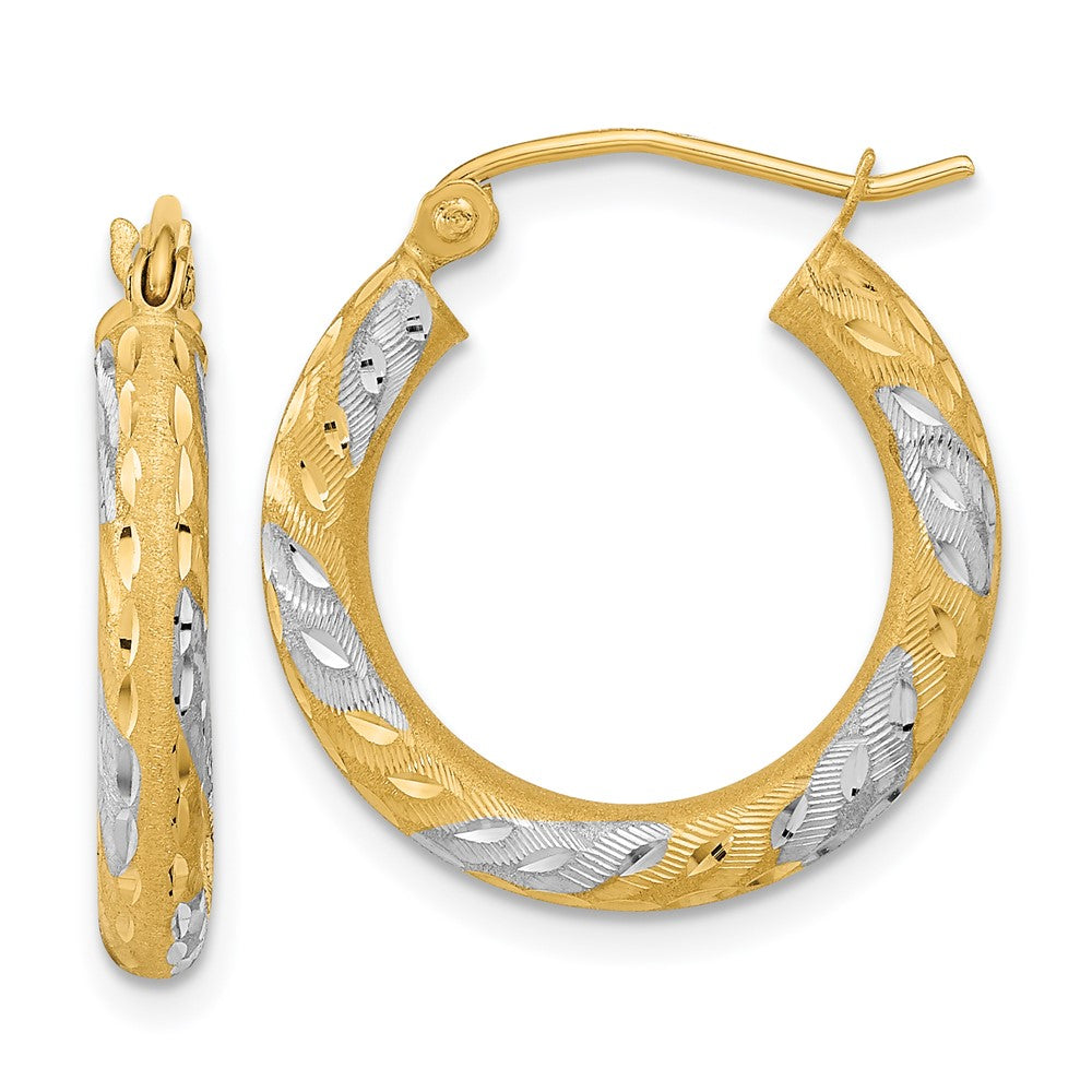 14k Yellow & Rhodium 19.92 mm Diamond-cut Satin Hoop Earrings (1.57 grams)