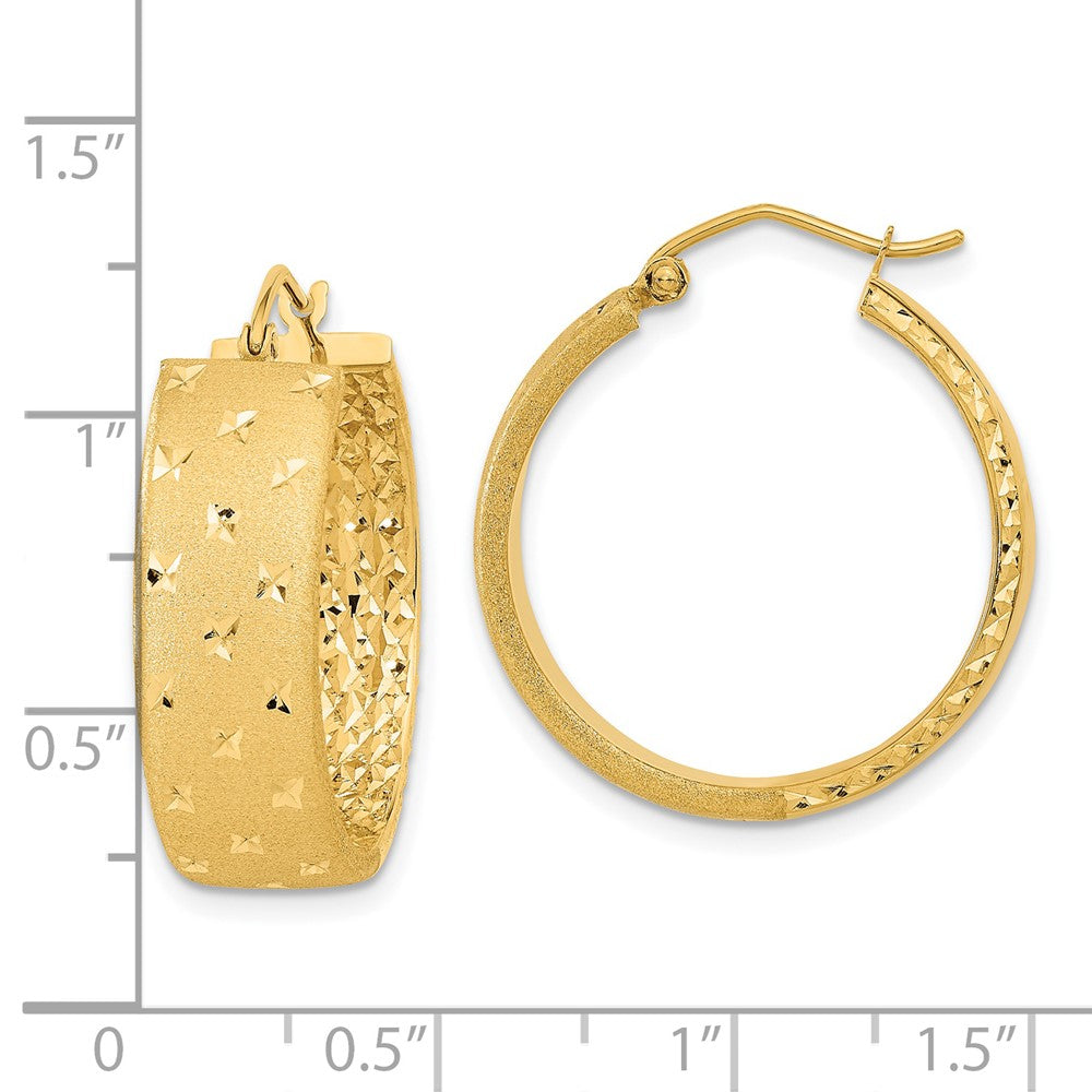 14k Yellow Gold 24.93 mm Polished Satin and Diamond-cut Hoop Earrings (4.2 grams)