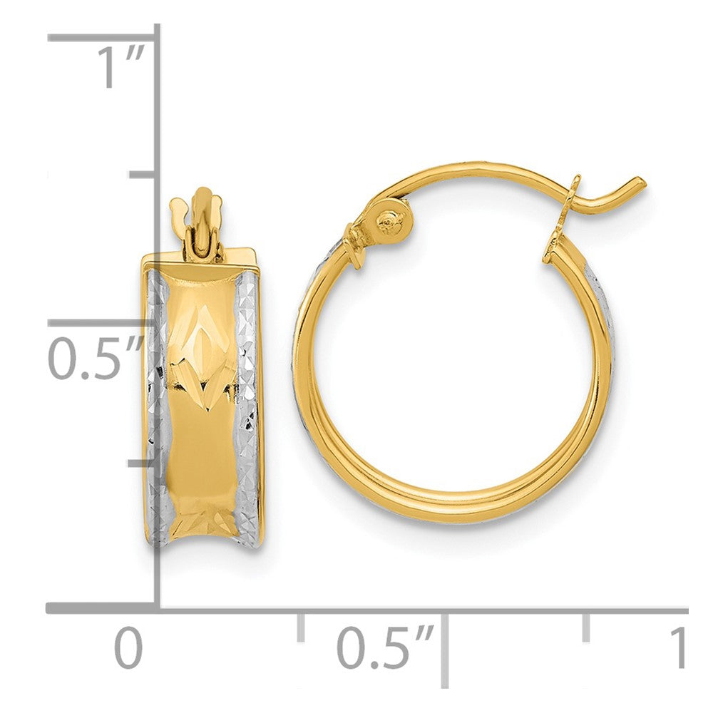 14k Yellow & Rhodium 15.29 mm Polished Diamond-cut Hoops (1.31 grams)