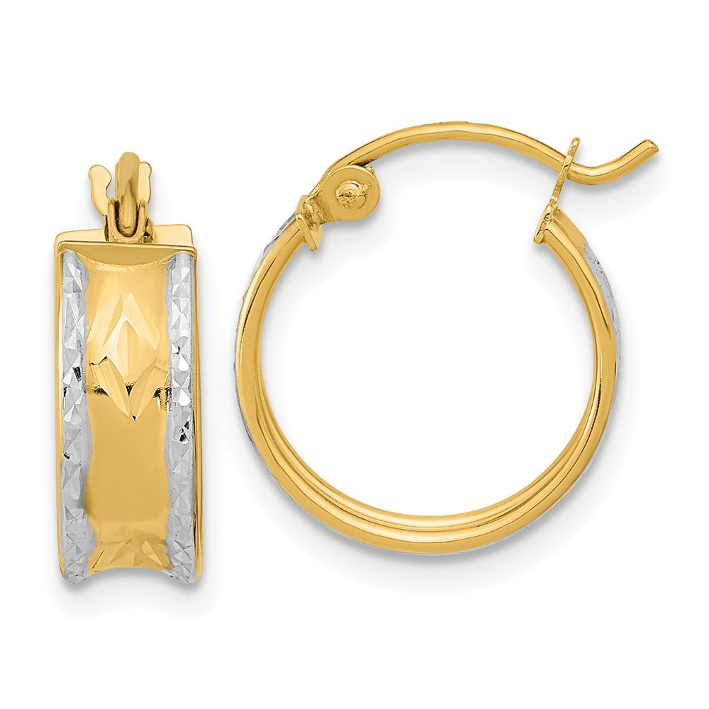 14k Yellow & Rhodium 15.29 mm Polished Diamond-cut Hoops (1.31 grams)