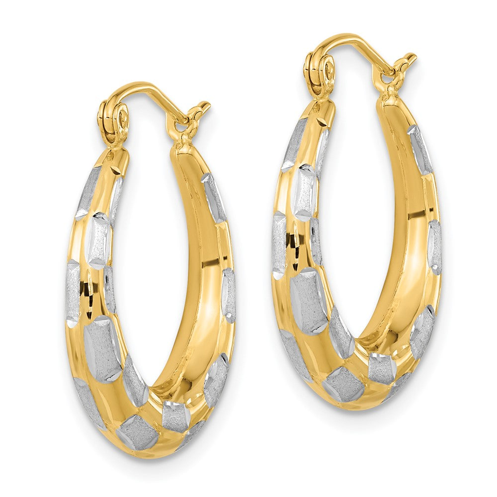 14k Yellow & Rhodium 20.57 mm Polished Satin Diamond-cut Hoop Earrings (1.45 grams)