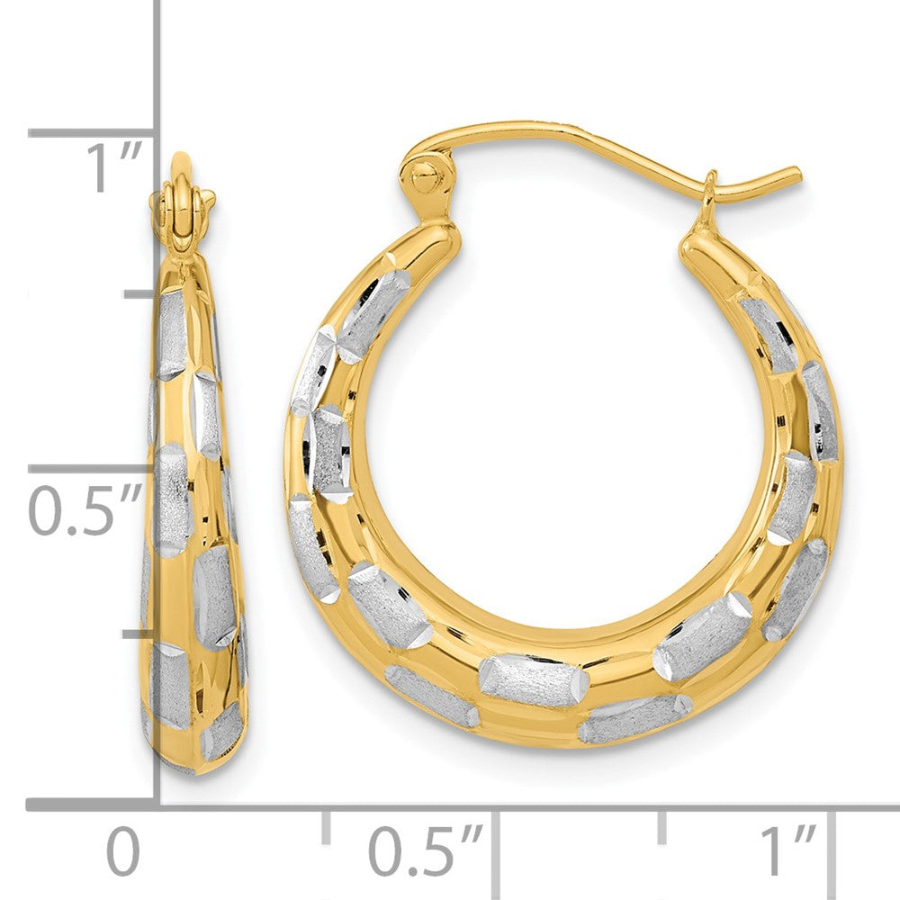 14k Yellow & Rhodium 20.57 mm Polished Satin Diamond-cut Hoop Earrings (1.45 grams)