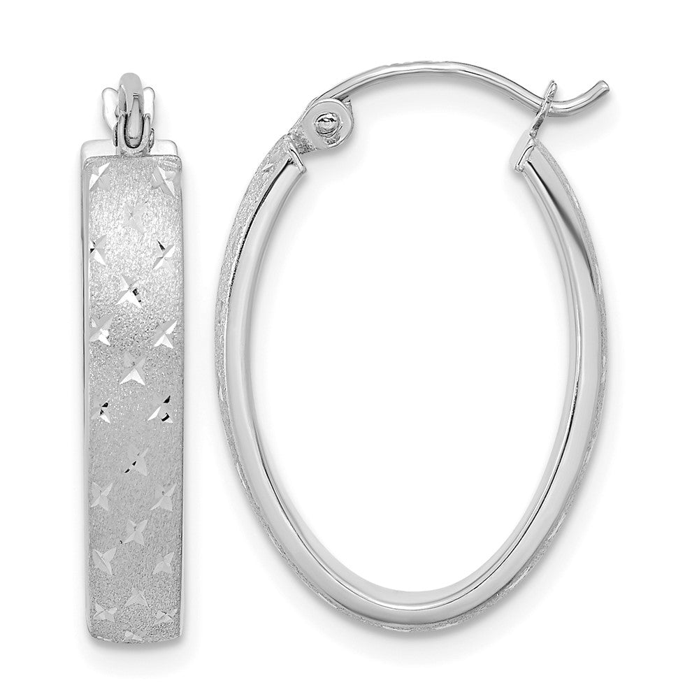 14k White Gold 15.04 mm Polished SatinDiamond-cut Hoop Earrings (1.34 grams)