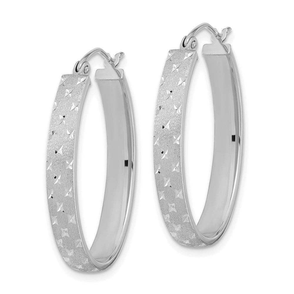 14k White Gold 20.84 mm Polished Satin Diamond-cut Hoop Earrings (2.36 grams)