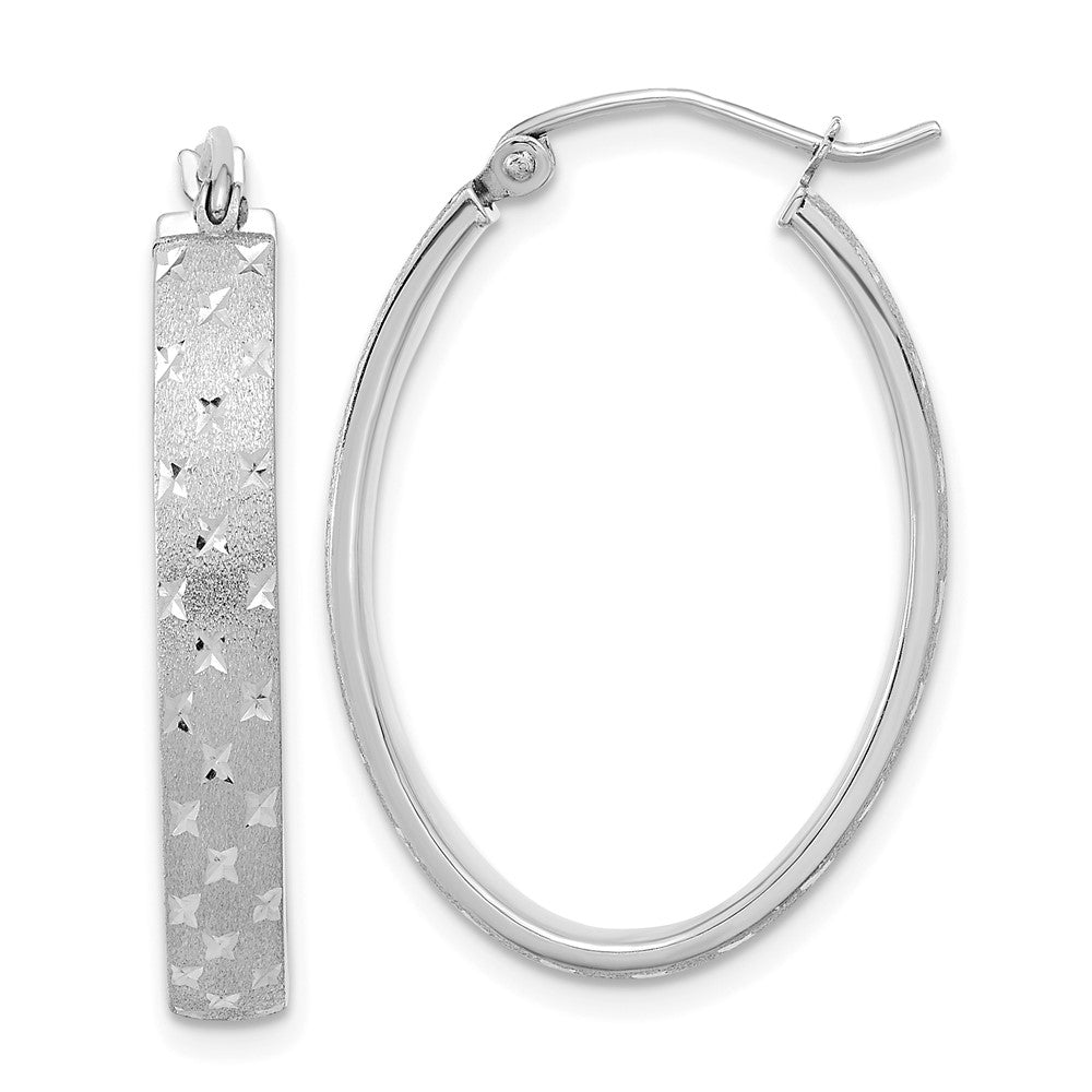 14k White Gold 20.84 mm Polished Satin Diamond-cut Hoop Earrings (2.36 grams)