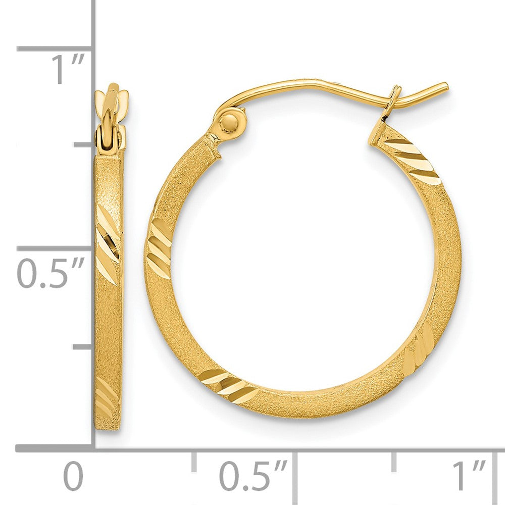 14k Yellow Gold 20.02 mm Satin Diamond-cut Square Tube Hoop Earrings (1.24 grams)