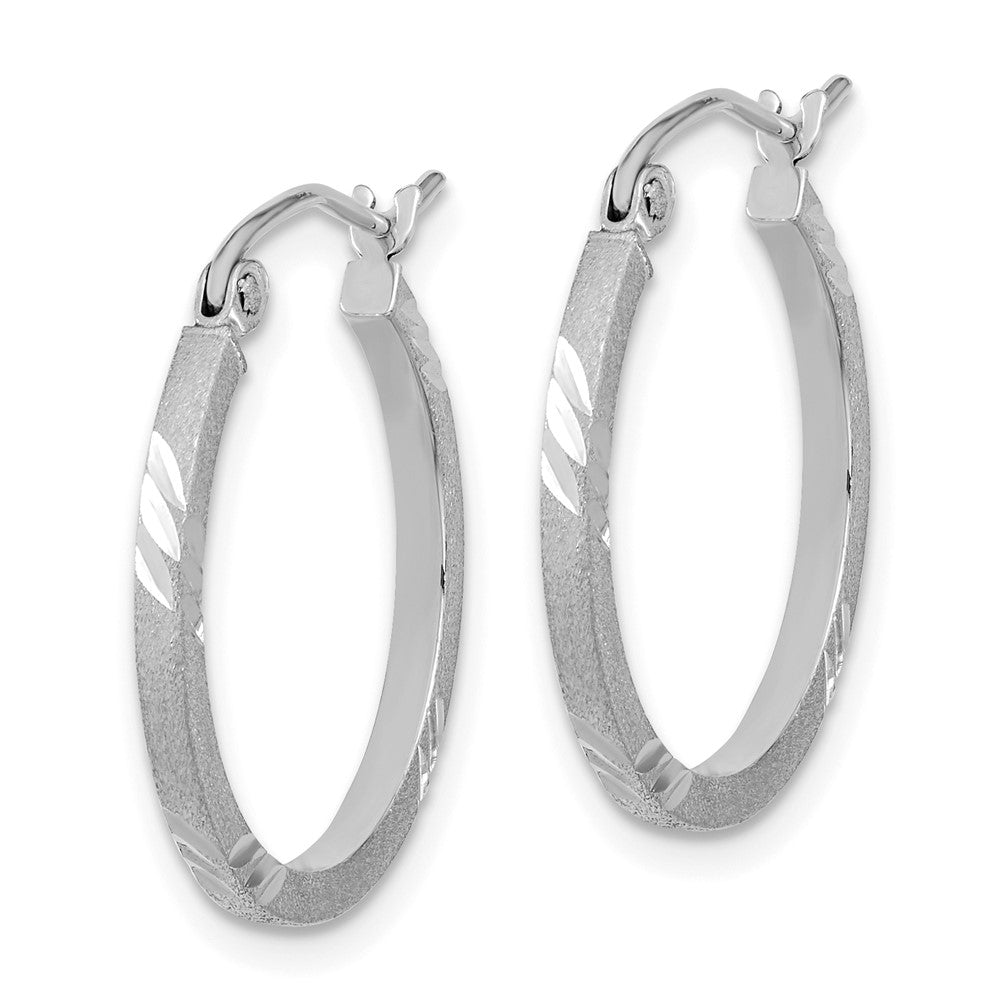 14k White Gold 20.02 mm Satin Diamond-cut Square Tube Hoop Earrings (1.26 grams)