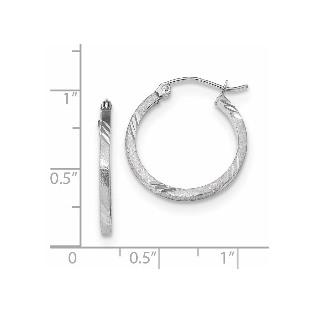 14k White Gold 20.02 mm Satin Diamond-cut Square Tube Hoop Earrings (1.26 grams)