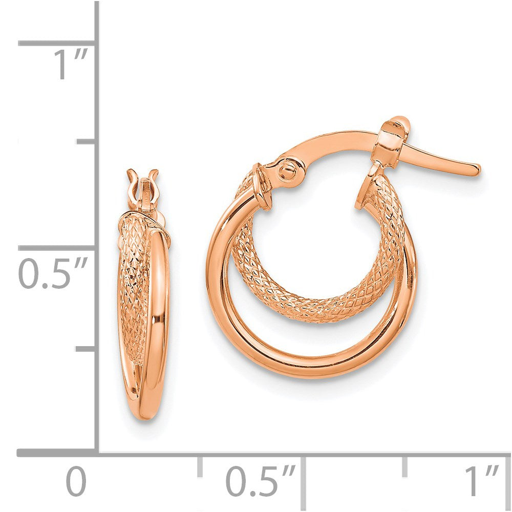 14k Rose Gold 13.2 mm Rose Gold Polished Diamond-cut Hinged Hoop Earrings (1.04 grams)