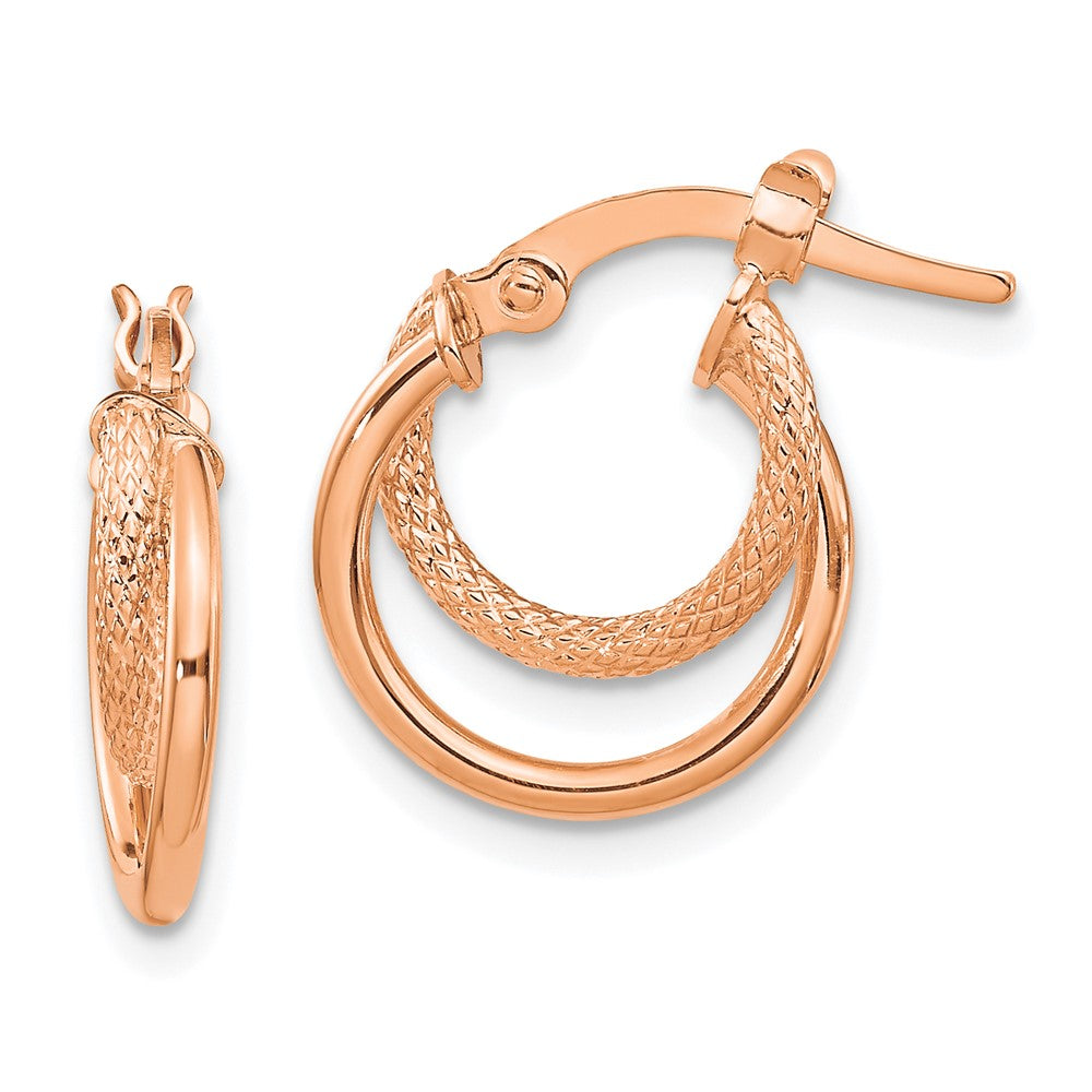 14k Rose Gold 13.2 mm Rose Gold Polished Diamond-cut Hinged Hoop Earrings (1.04 grams)