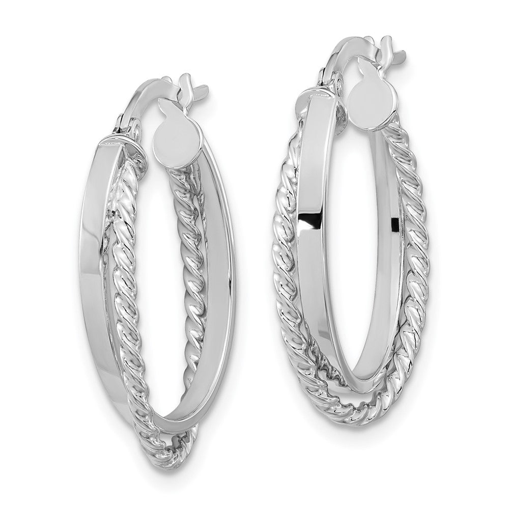 14k White Gold 17.5 mm Polished and Textured Oval Hinged Hoop Earrings (1.66 grams)