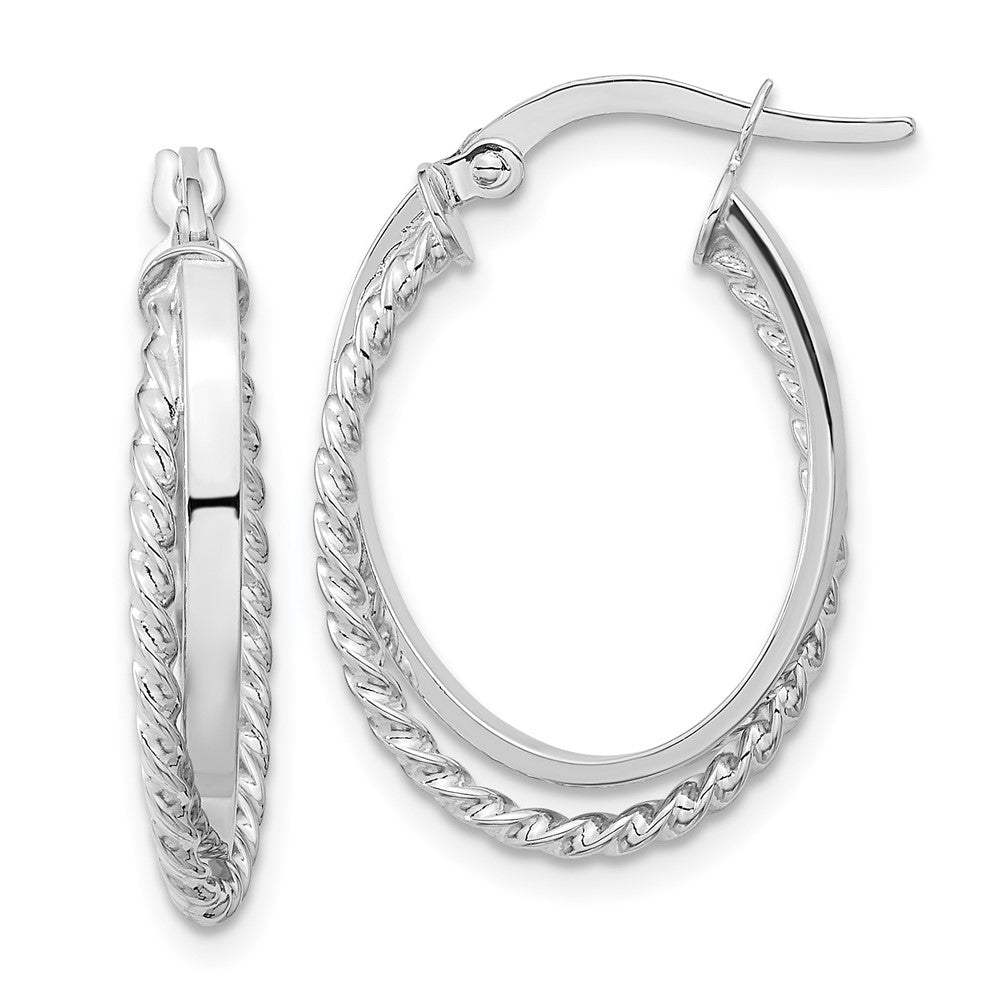 14k White Gold 17.5 mm Polished and Textured Oval Hinged Hoop Earrings (1.66 grams)