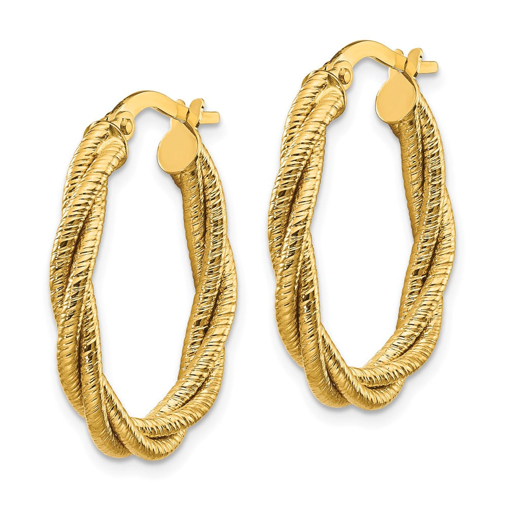 14k Yellow Gold 20.4 mm Polished Textured Twisted Oval Hoop Earrings (1.65 grams)