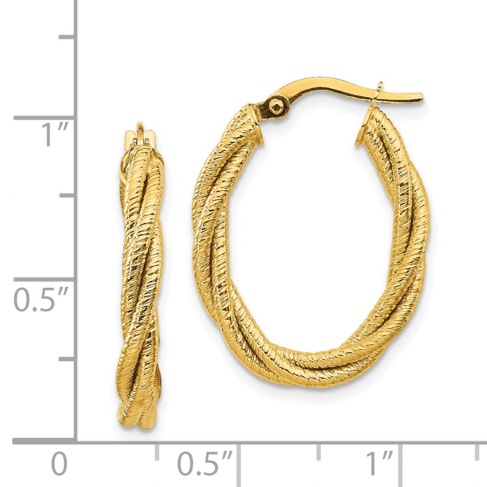 14k Yellow Gold 20.4 mm Polished Textured Twisted Oval Hoop Earrings (1.65 grams)