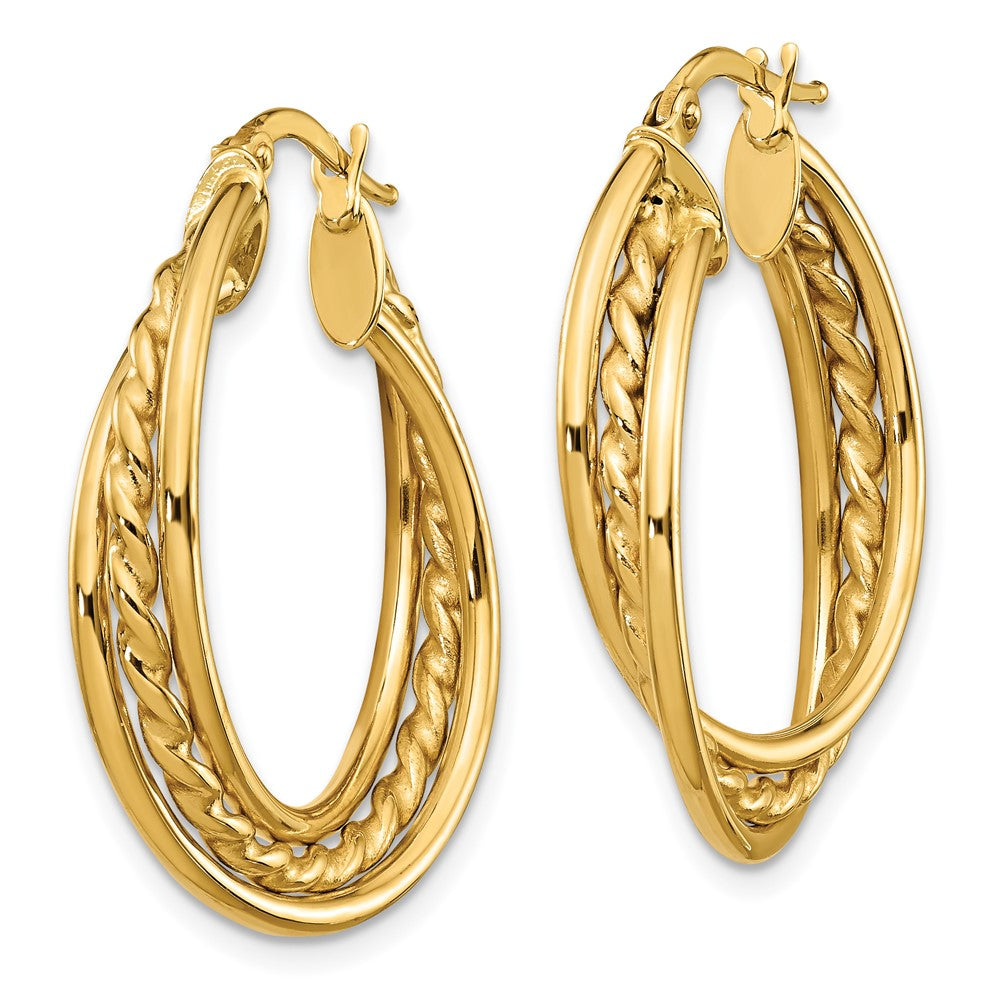 14k Yellow Gold 25 mm Polished Rope Twisted Hoop Earrings (3.2 grams)
