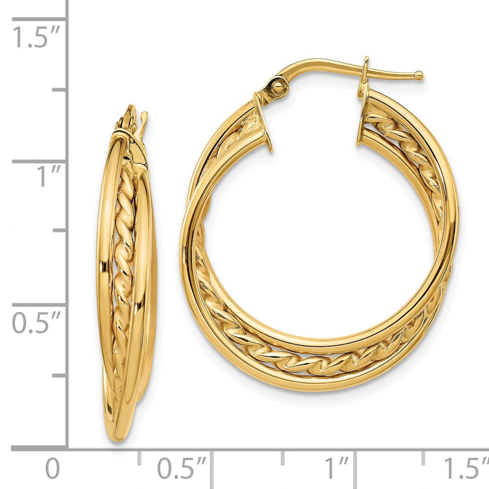 14k Yellow Gold 25 mm Polished Rope Twisted Hoop Earrings (3.2 grams)