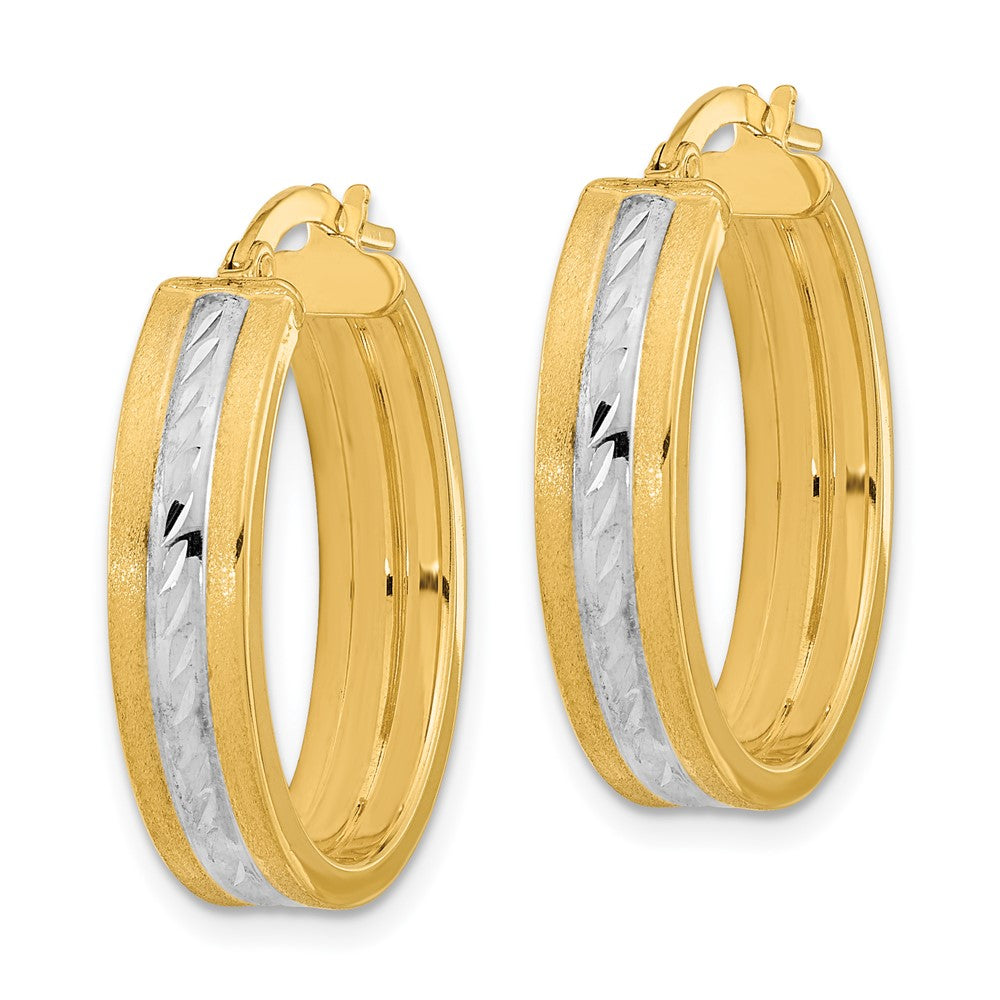 14k Yellow & Rhodium 17 mm Diamond-cut Polished and Satin Hoop Earrings (2.2 grams)
