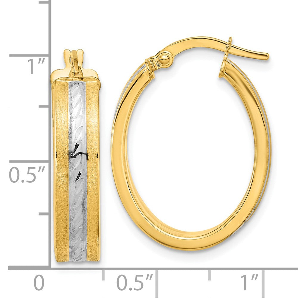 14k Yellow & Rhodium 17 mm Diamond-cut Polished and Satin Hoop Earrings (2.2 grams)