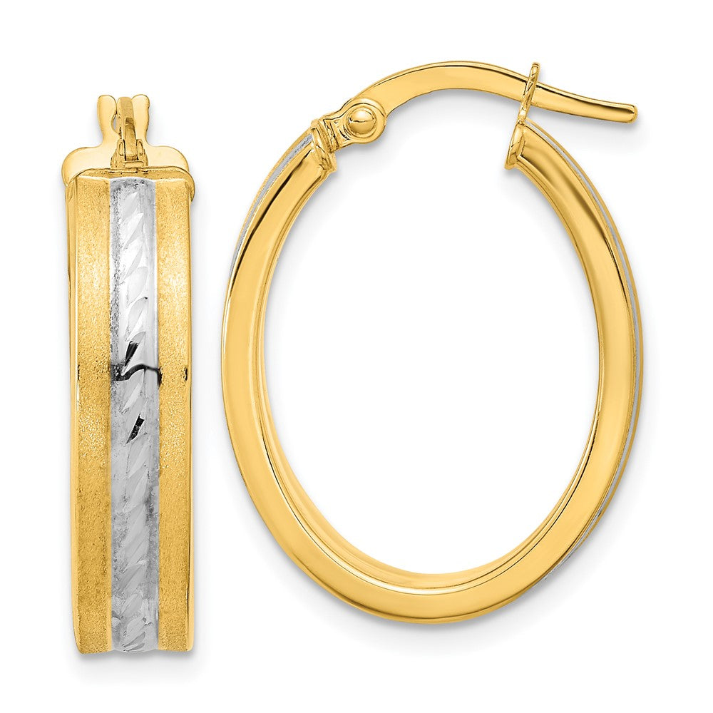 14k Yellow & Rhodium 17 mm Diamond-cut Polished and Satin Hoop Earrings (2.2 grams)