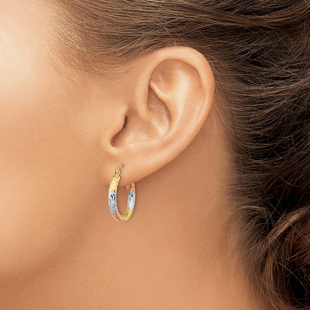 14k Yellow & Rhodium 19.6 mm Polished Diamond-cut Hoop Earrings (1.34 grams)