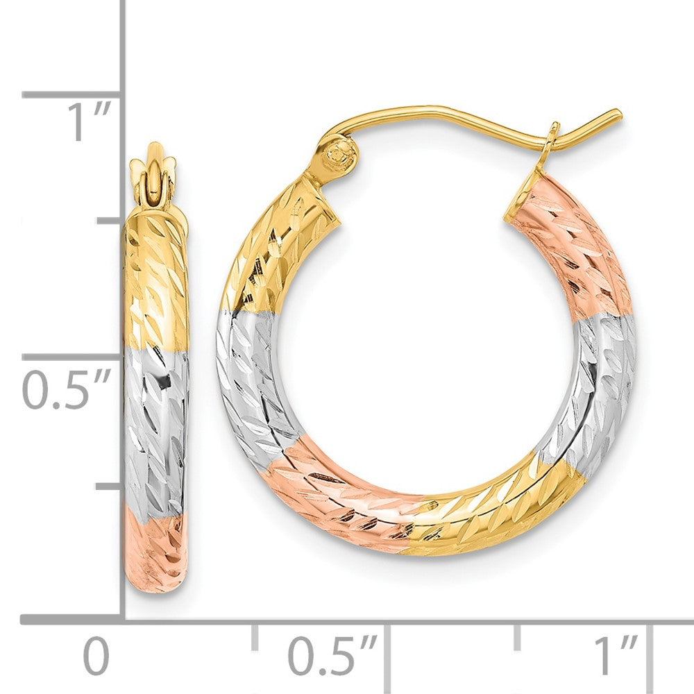 14k Yellow & Rhodium 19.6 mm Polished Diamond-cut Hoop Earrings (1.34 grams)