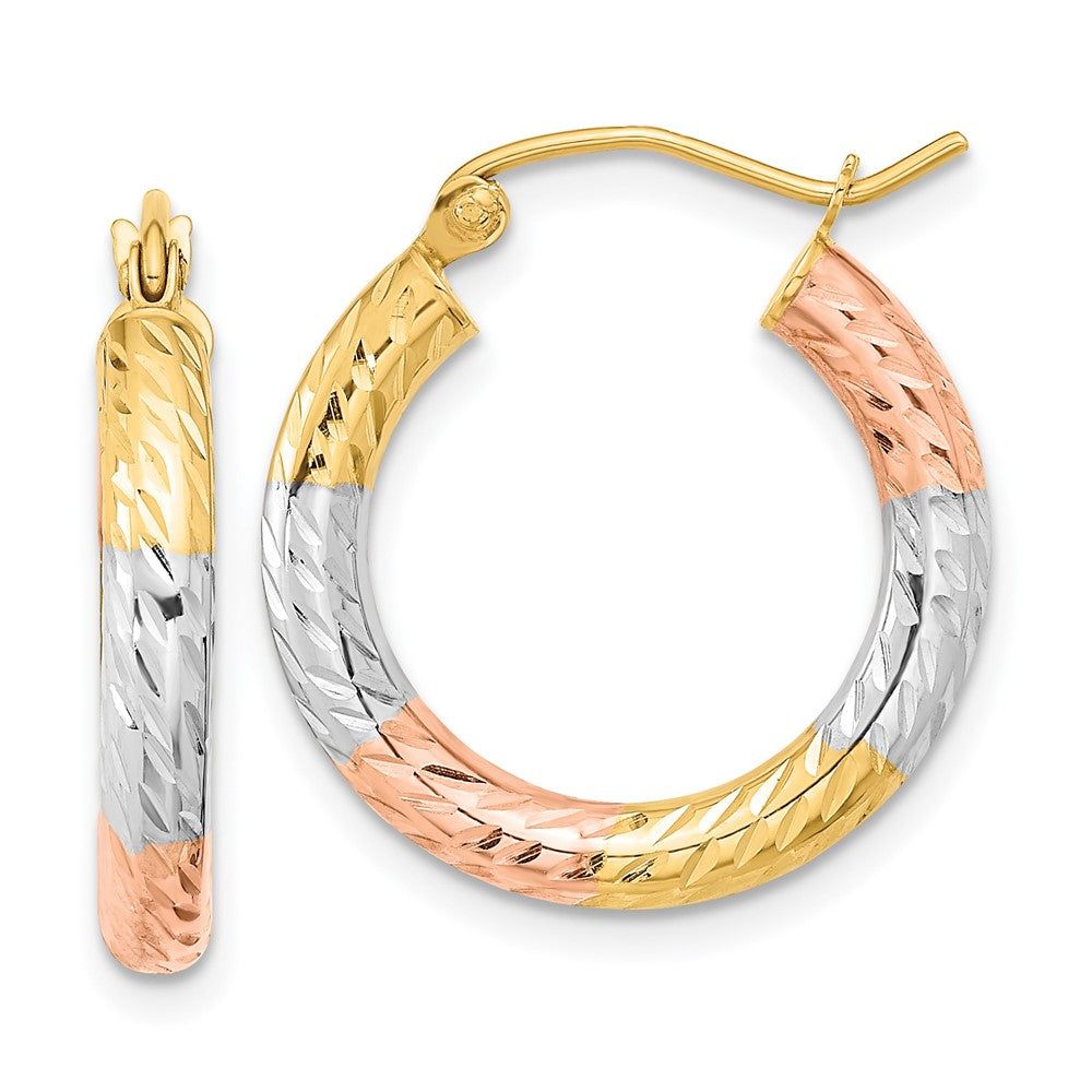 14k Yellow & Rhodium 19.6 mm Polished Diamond-cut Hoop Earrings (1.34 grams)