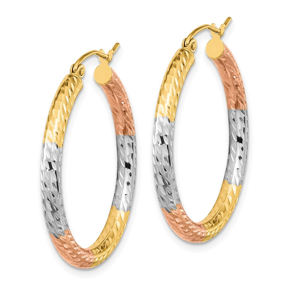 14k Yellow & Rhodium 30.3 mm Polished Diamond-cut Hoop Earrings (2.05 grams)