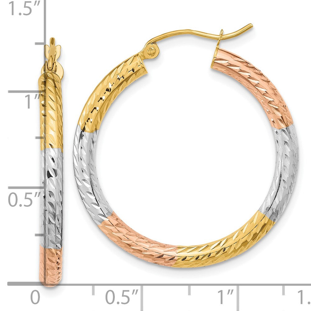 14k Yellow & Rhodium 30.3 mm Polished Diamond-cut Hoop Earrings (2.05 grams)