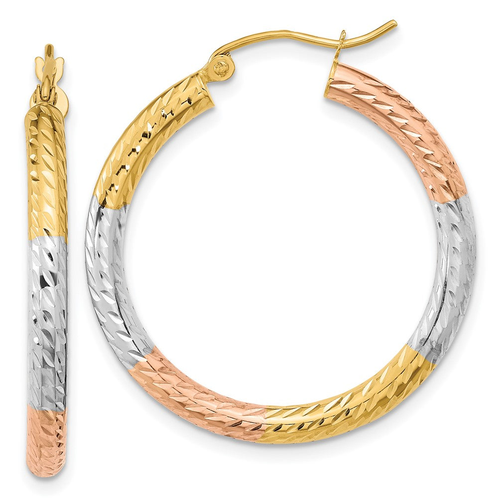 14k Yellow & Rhodium 30.3 mm Polished Diamond-cut Hoop Earrings (2.05 grams)