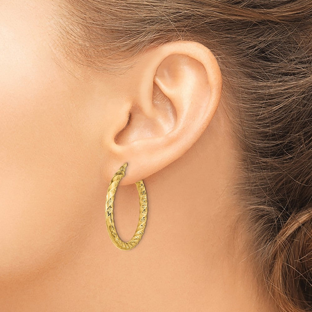 14k Yellow Gold 30.2 mm Twisted Hoop Earrings (2.07 grams)
