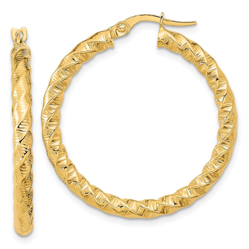 14k Yellow Gold 30.2 mm Twisted Hoop Earrings (2.07 grams)