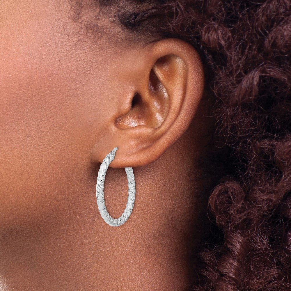 14k White Gold 30.2 mm Twisted Hoop Earrings (2.17 grams)