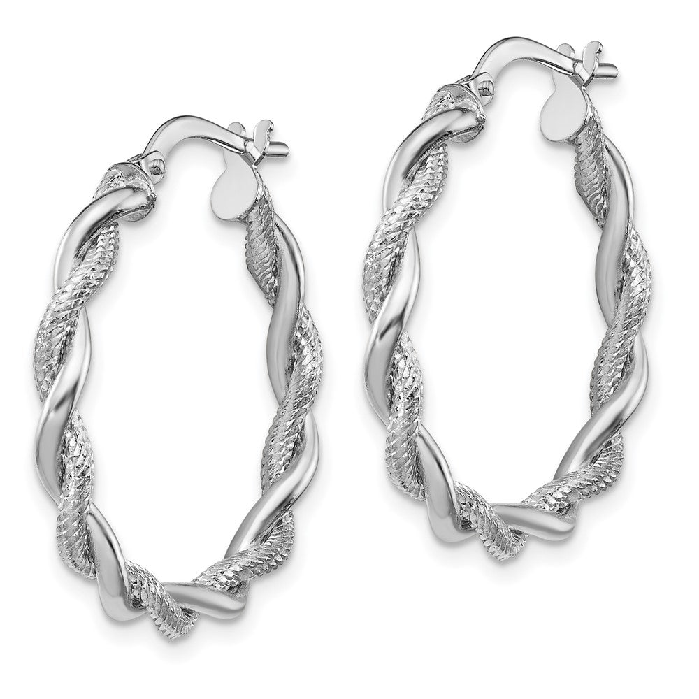 14k White Gold 28.25 mm Polished & Diamond-cut Twisted Hoops (2.87 grams)
