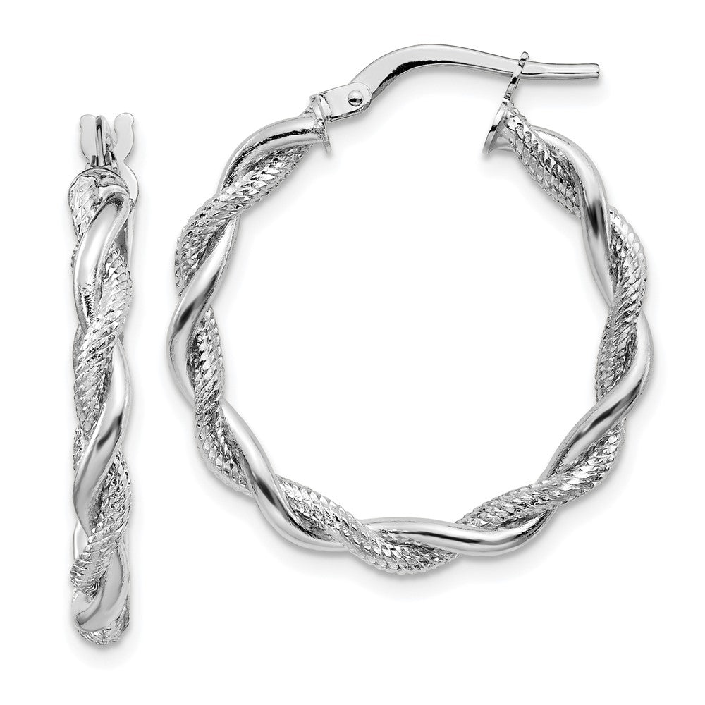 14k White Gold 28.25 mm Polished & Diamond-cut Twisted Hoops (2.87 grams)