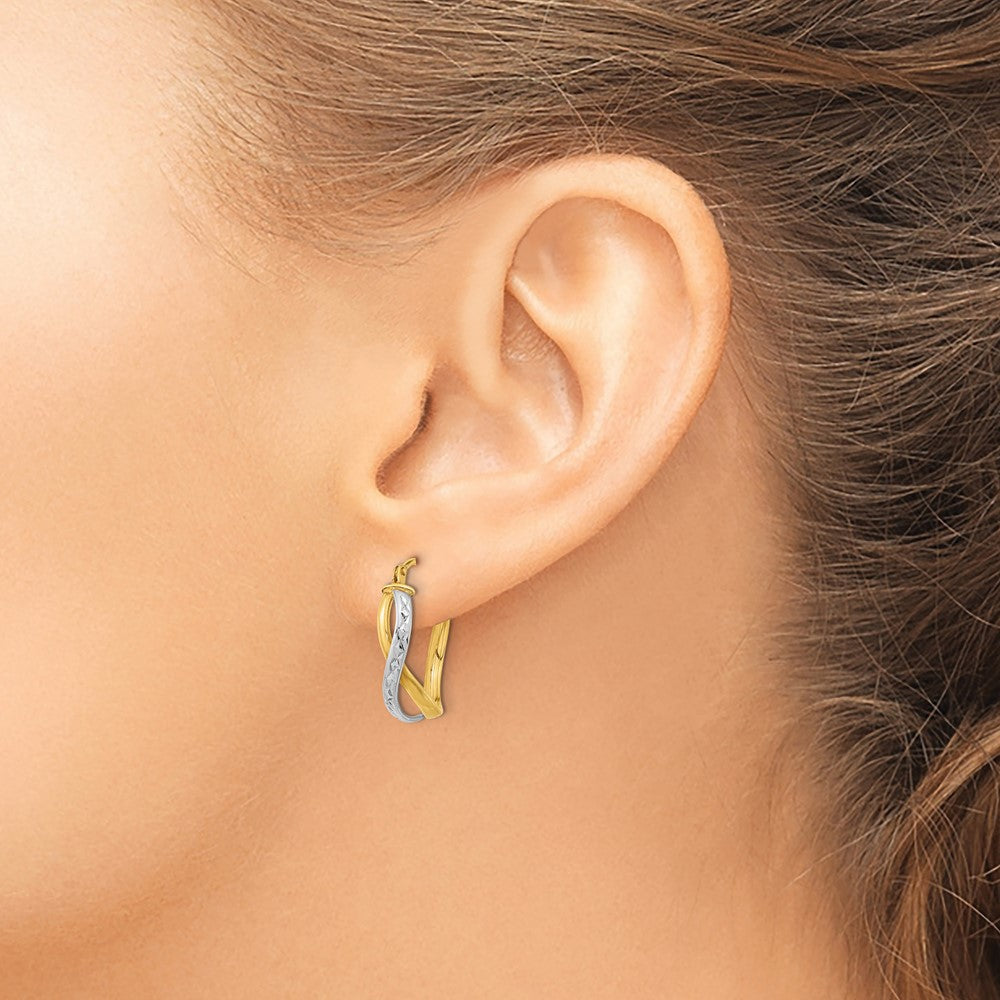 14k Two-tone 15.71 mm Two-Tone Diamond-cut and Polished Hoop Earrings (1.56 grams)