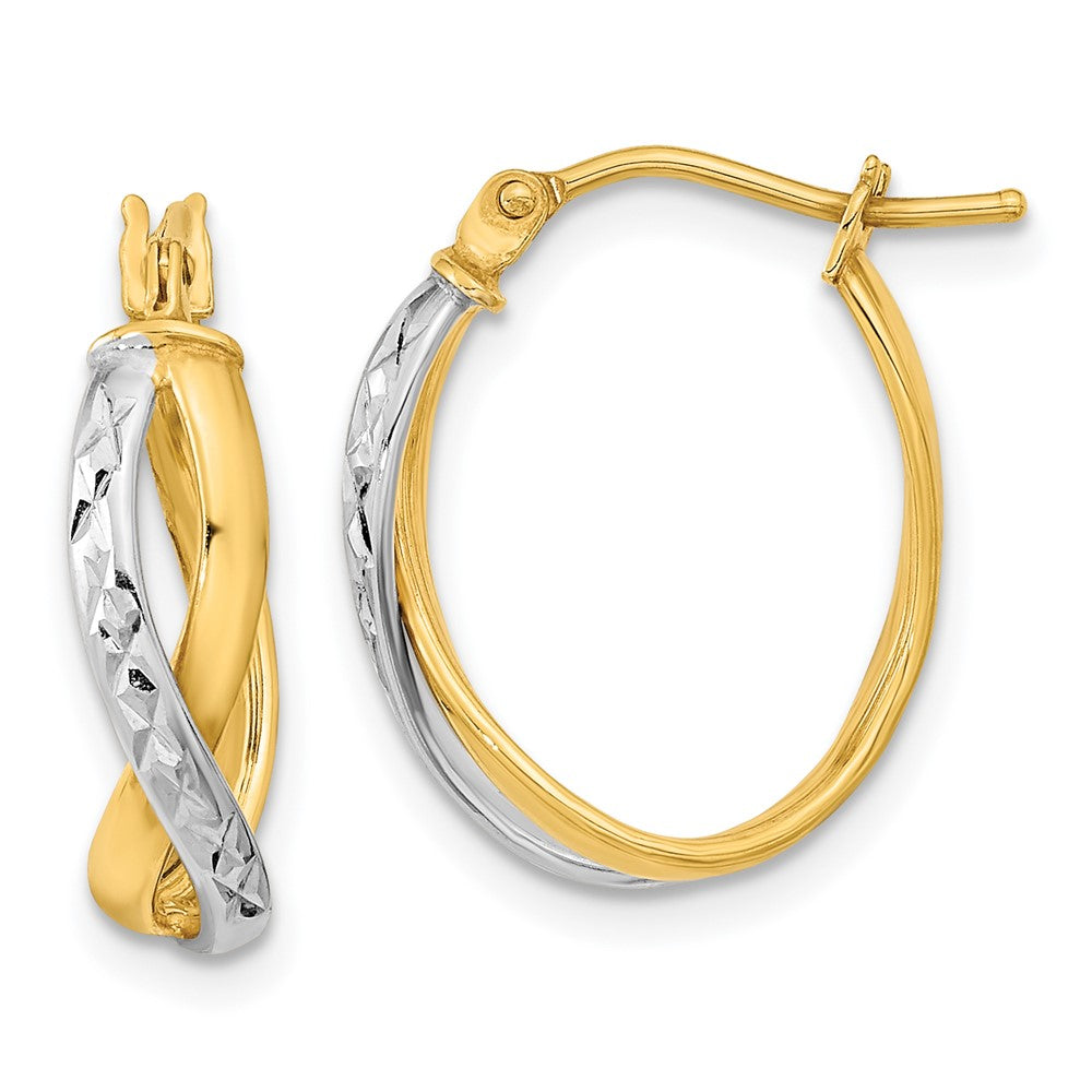14k Two-tone 15.71 mm Two-Tone Diamond-cut and Polished Hoop Earrings (1.56 grams)