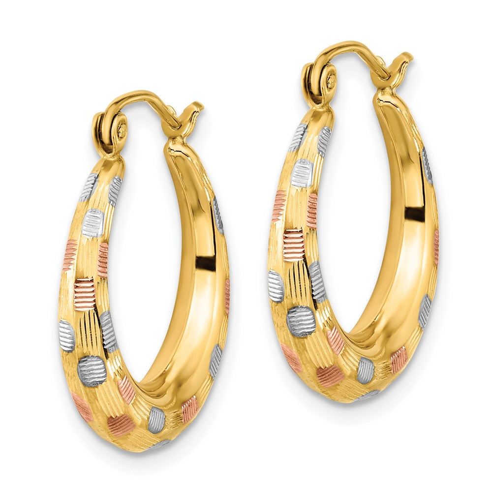 14k Yellow & Rhodium 20.55 mm Polished Satin Diamond-cut Hoop Earrings (1.41 grams)