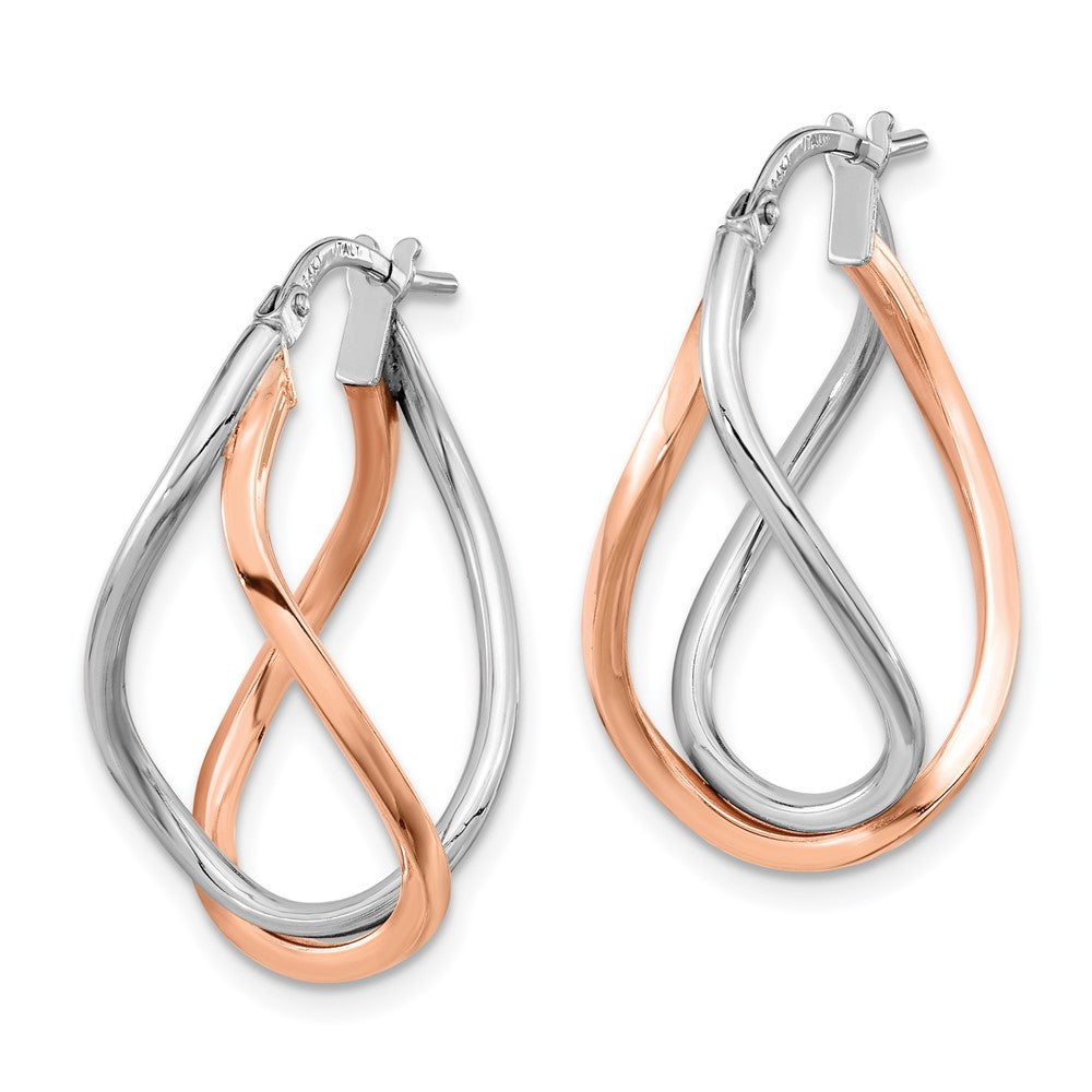 14k Yellow & Rhodium 16.09 mm and Rose Gold-plated Swirl Hoops (1.68 grams)