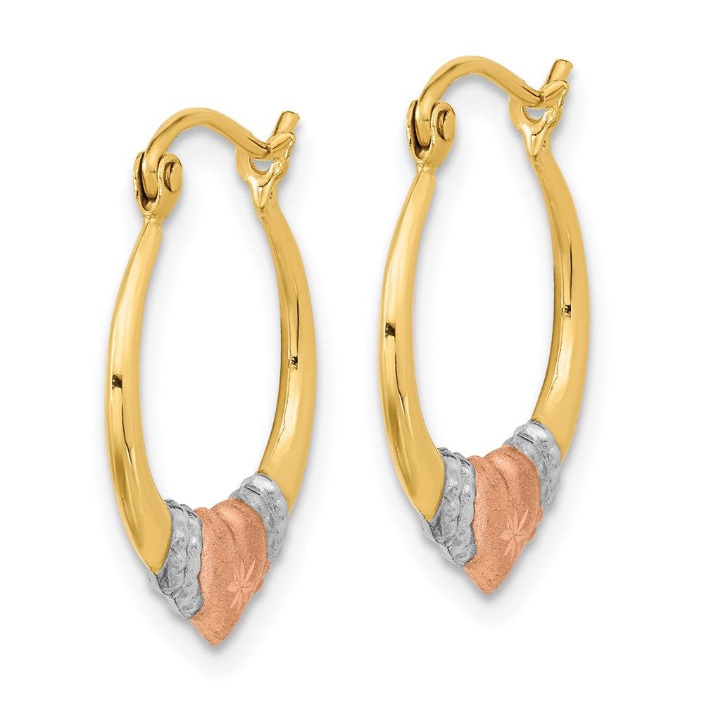 14k Two-tone 16.91 mm Polished Satin & D/C Hoop Earrings (0.61 grams)