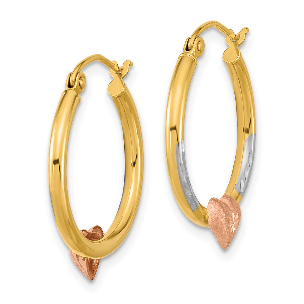 14k Two-tone 20.16 mm D/C Heart Hoop Earrings (1.28 grams)